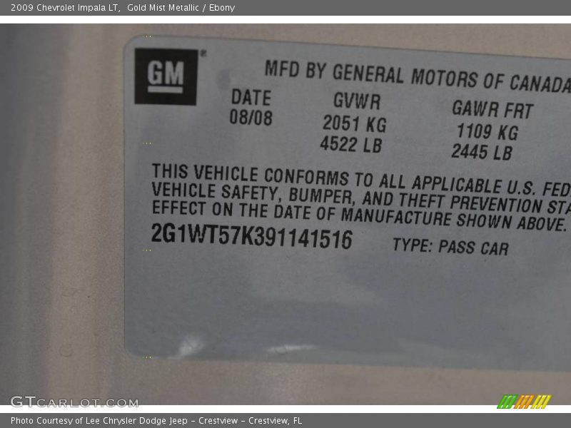 Gold Mist Metallic / Ebony 2009 Chevrolet Impala LT
