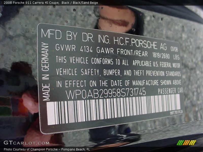Black / Black/Sand Beige 2008 Porsche 911 Carrera 4S Coupe