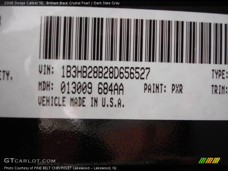 Brilliant Black Crystal Pearl / Dark Slate Gray 2008 Dodge Caliber SE