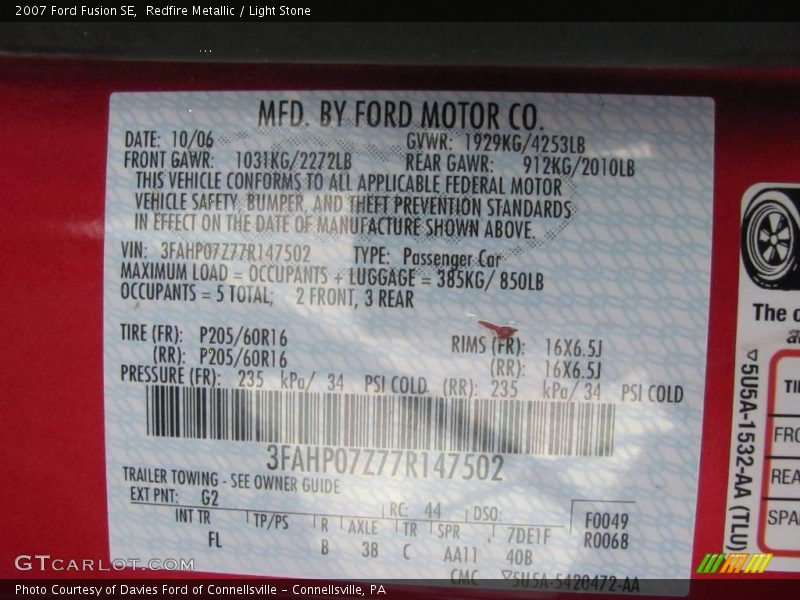 Redfire Metallic / Light Stone 2007 Ford Fusion SE