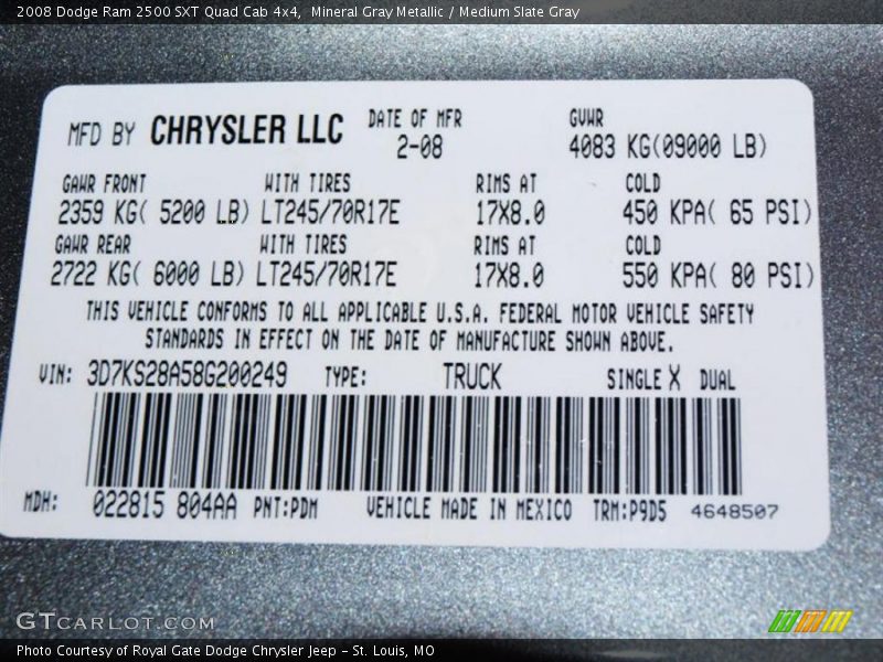 Mineral Gray Metallic / Medium Slate Gray 2008 Dodge Ram 2500 SXT Quad Cab 4x4
