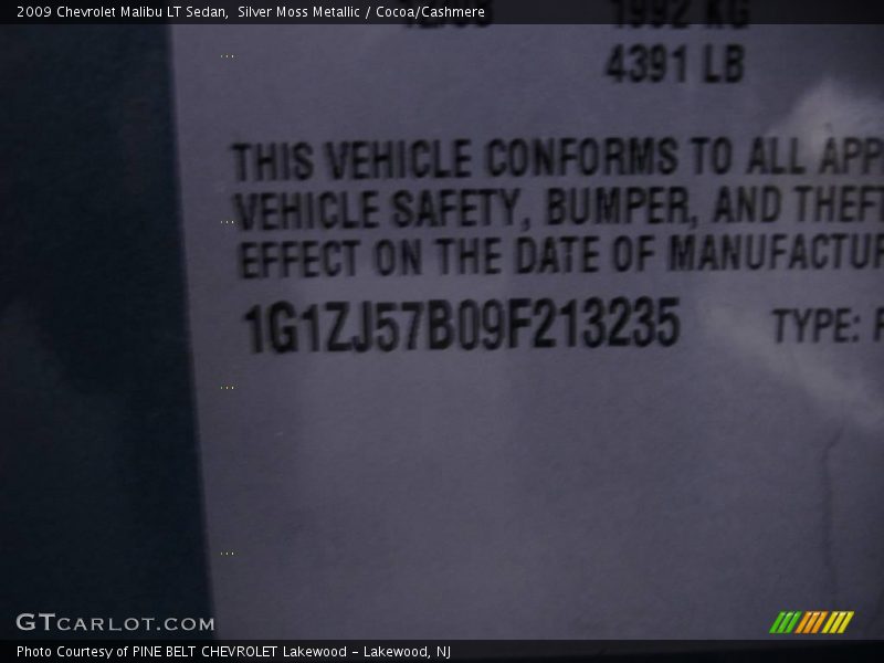 Silver Moss Metallic / Cocoa/Cashmere 2009 Chevrolet Malibu LT Sedan