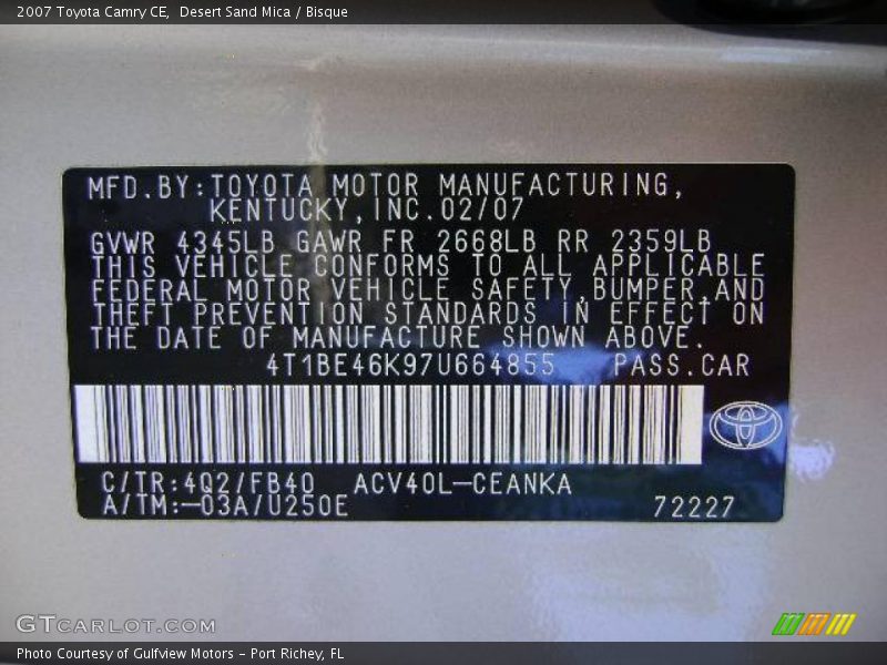 Desert Sand Mica / Bisque 2007 Toyota Camry CE