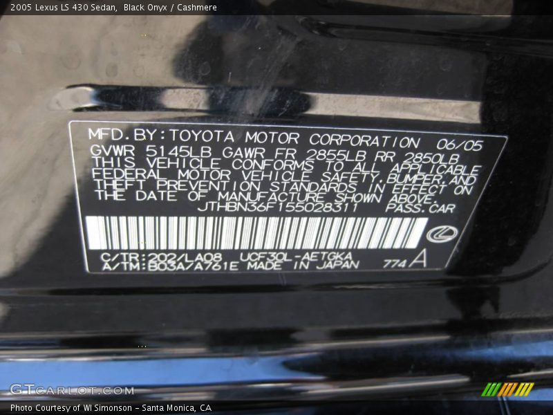 Black Onyx / Cashmere 2005 Lexus LS 430 Sedan