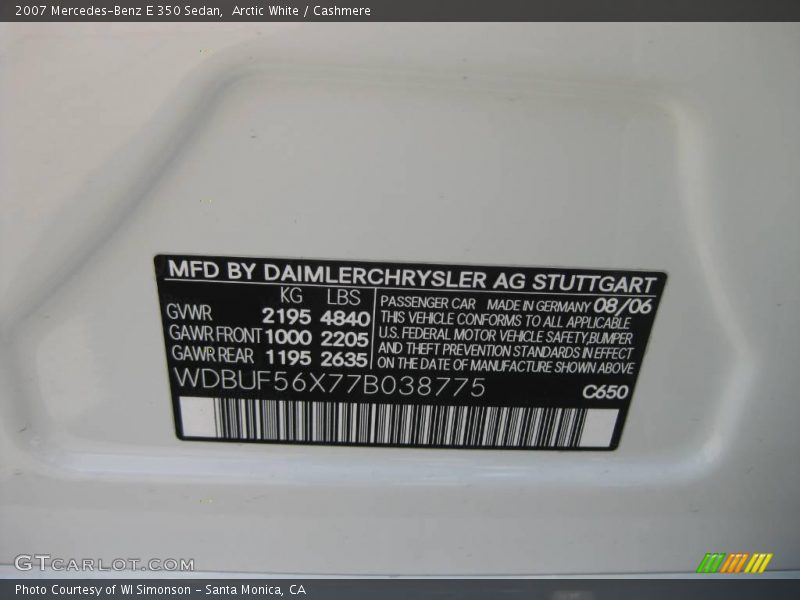 Arctic White / Cashmere 2007 Mercedes-Benz E 350 Sedan
