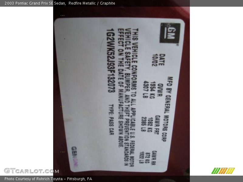 Redfire Metallic / Graphite 2003 Pontiac Grand Prix SE Sedan