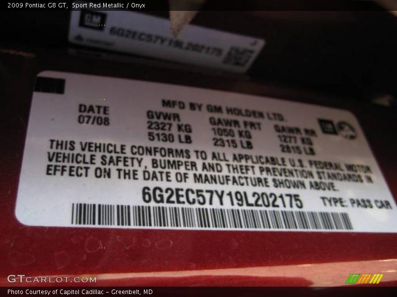 Sport Red Metallic / Onyx 2009 Pontiac G8 GT