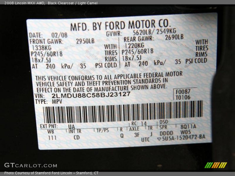 Black Clearcoat / Light Camel 2008 Lincoln MKX AWD