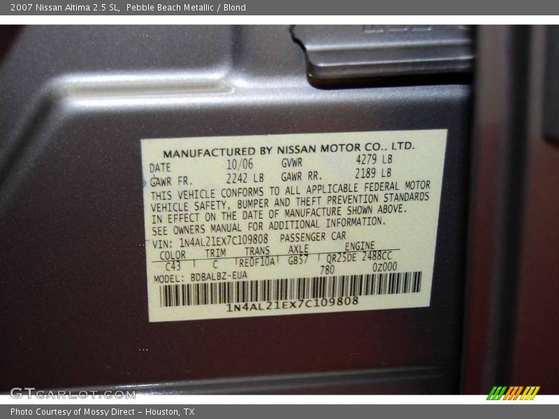 Pebble Beach Metallic / Blond 2007 Nissan Altima 2.5 SL