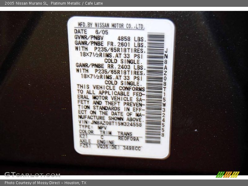 Platinum Metallic / Cafe Latte 2005 Nissan Murano SL