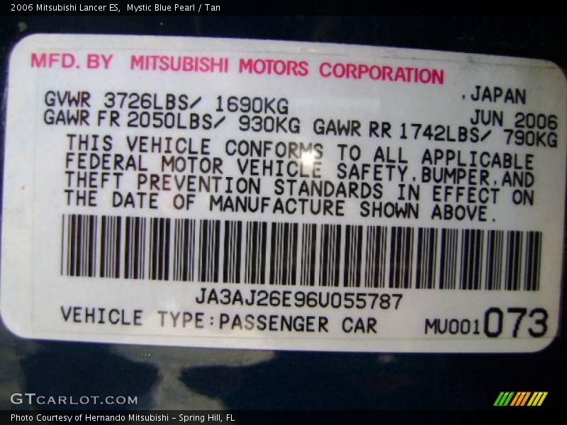 Mystic Blue Pearl / Tan 2006 Mitsubishi Lancer ES
