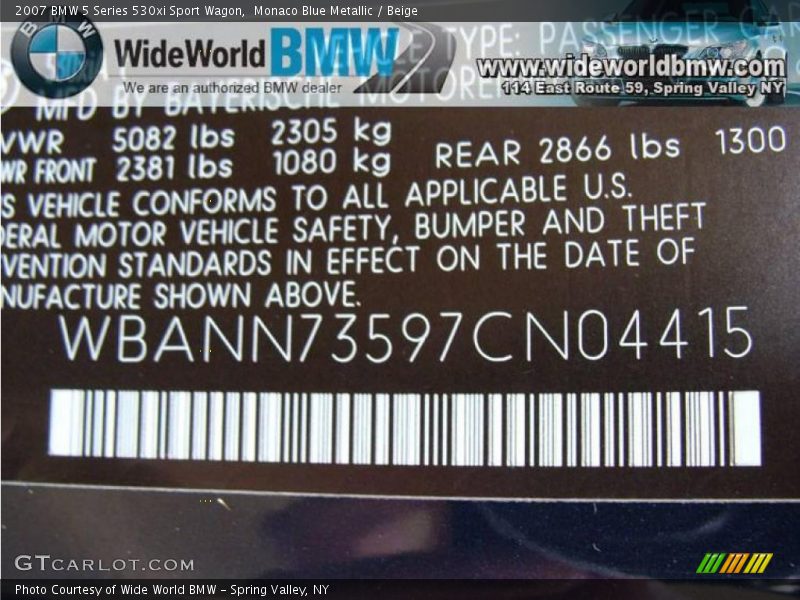 Monaco Blue Metallic / Beige 2007 BMW 5 Series 530xi Sport Wagon