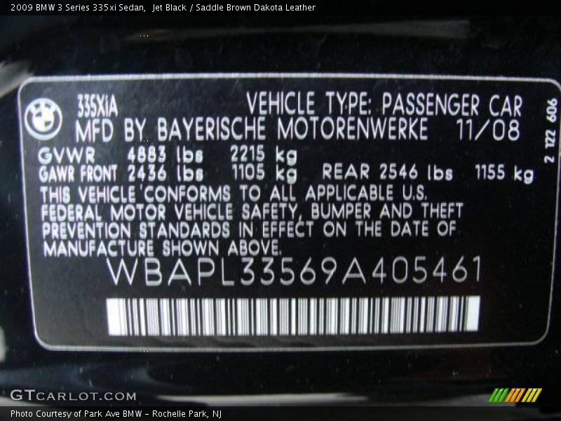 Jet Black / Saddle Brown Dakota Leather 2009 BMW 3 Series 335xi Sedan
