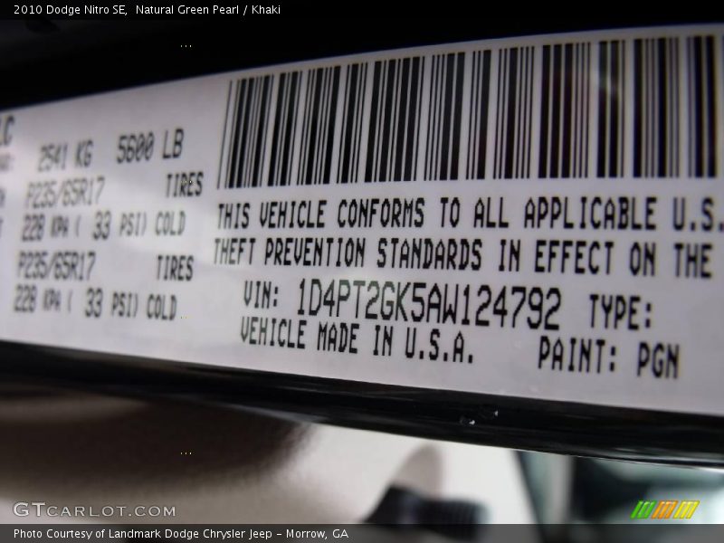 Natural Green Pearl / Khaki 2010 Dodge Nitro SE
