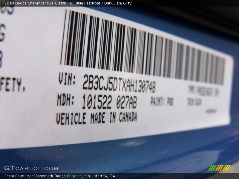 B5 Blue Pearlcoat / Dark Slate Gray 2010 Dodge Challenger R/T Classic