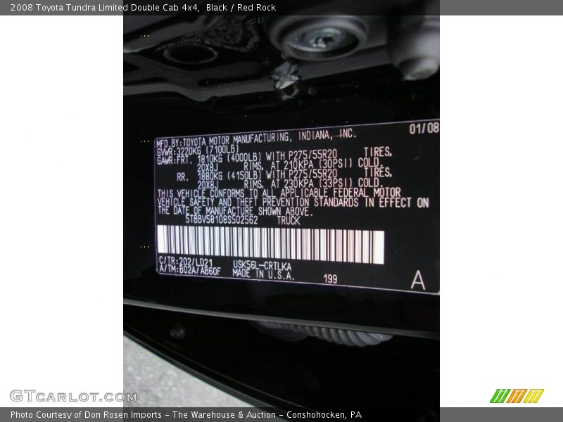 Black / Red Rock 2008 Toyota Tundra Limited Double Cab 4x4