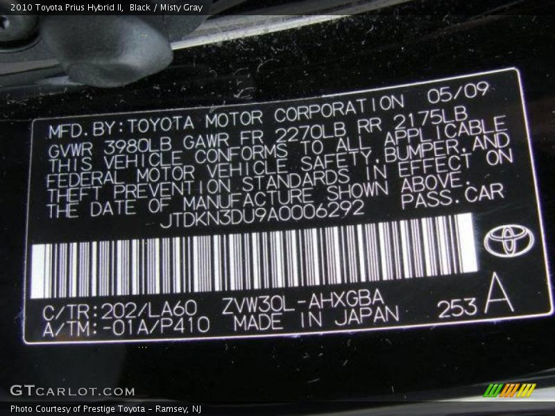 Black / Misty Gray 2010 Toyota Prius Hybrid II