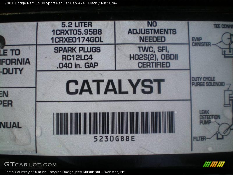 Black / Mist Gray 2001 Dodge Ram 1500 Sport Regular Cab 4x4