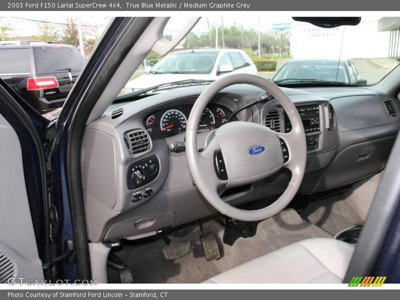 True Blue Metallic / Medium Graphite Grey 2003 Ford F150 Lariat SuperCrew 4x4
