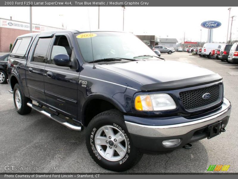 True Blue Metallic / Medium Graphite Grey 2003 Ford F150 Lariat SuperCrew 4x4
