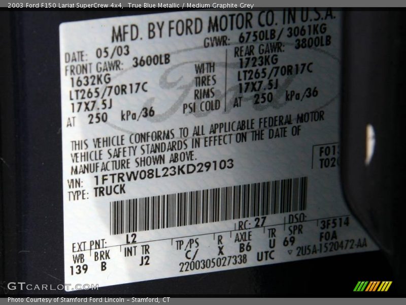 True Blue Metallic / Medium Graphite Grey 2003 Ford F150 Lariat SuperCrew 4x4