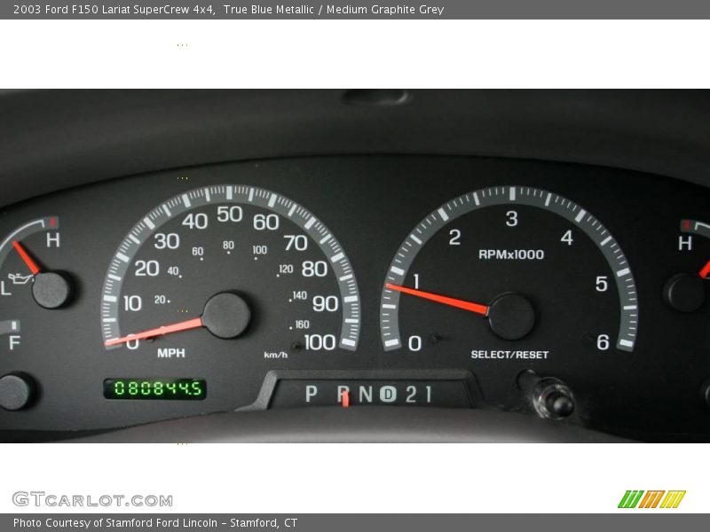 True Blue Metallic / Medium Graphite Grey 2003 Ford F150 Lariat SuperCrew 4x4