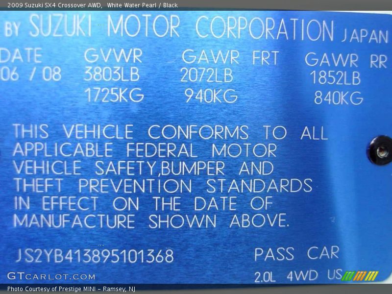 White Water Pearl / Black 2009 Suzuki SX4 Crossover AWD