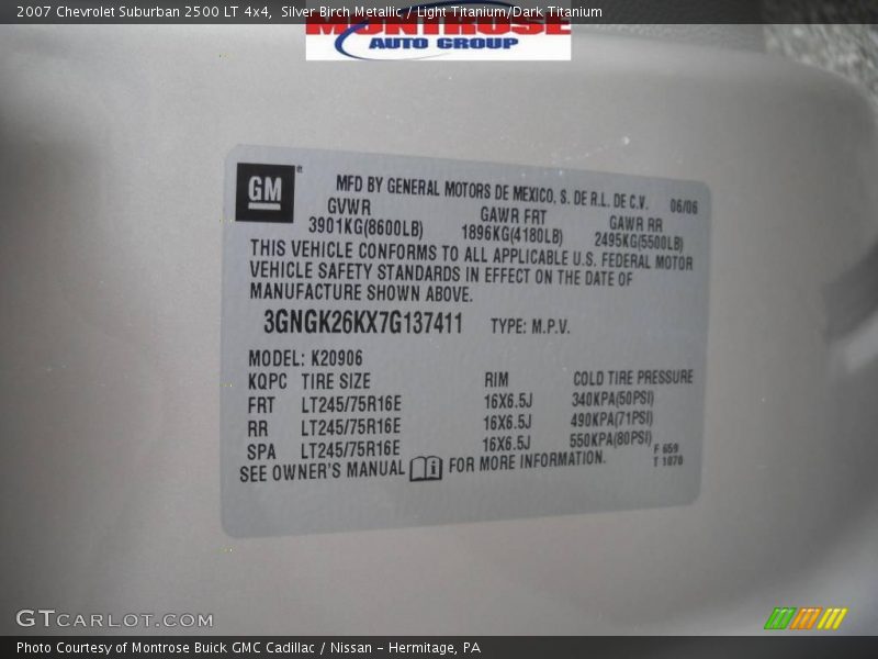 Silver Birch Metallic / Light Titanium/Dark Titanium 2007 Chevrolet Suburban 2500 LT 4x4