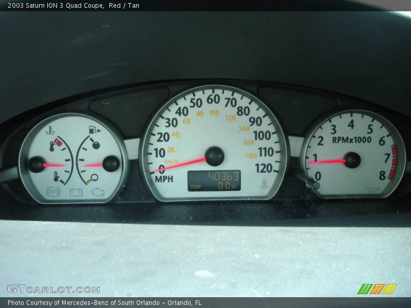 Red / Tan 2003 Saturn ION 3 Quad Coupe
