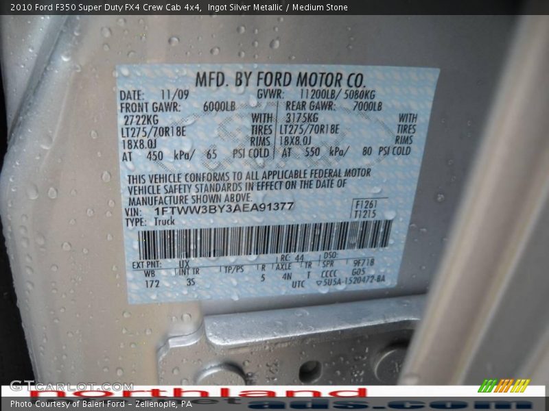 Ingot Silver Metallic / Medium Stone 2010 Ford F350 Super Duty FX4 Crew Cab 4x4