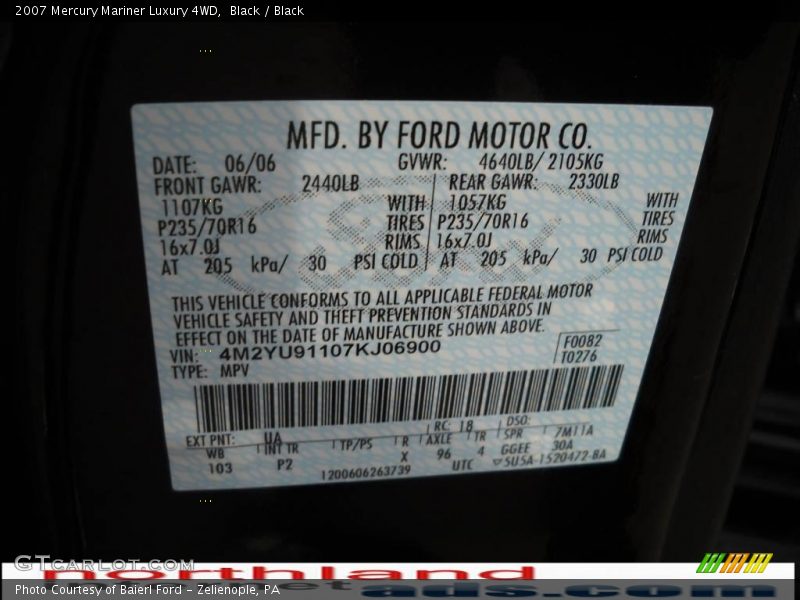 Black / Black 2007 Mercury Mariner Luxury 4WD