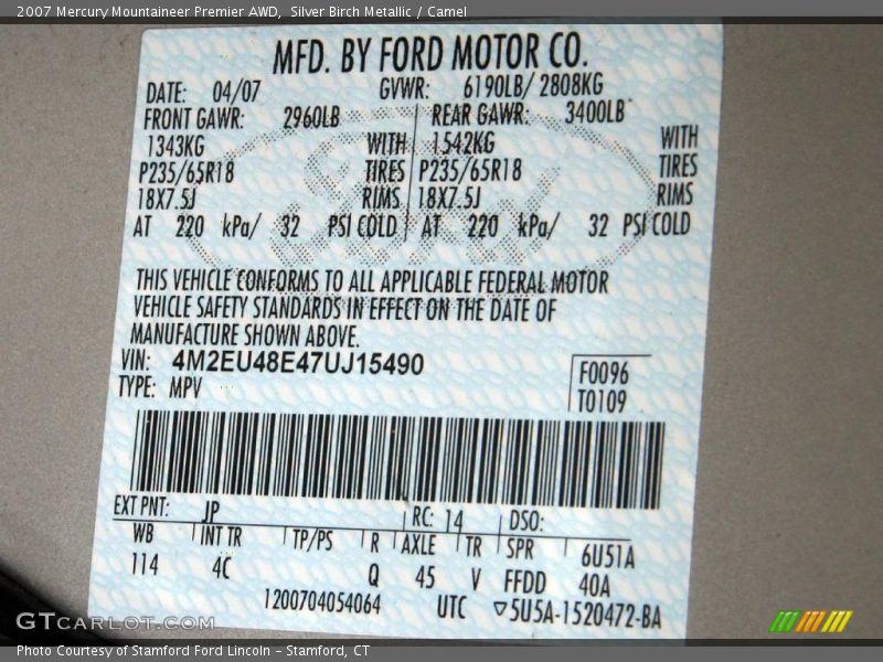 Silver Birch Metallic / Camel 2007 Mercury Mountaineer Premier AWD