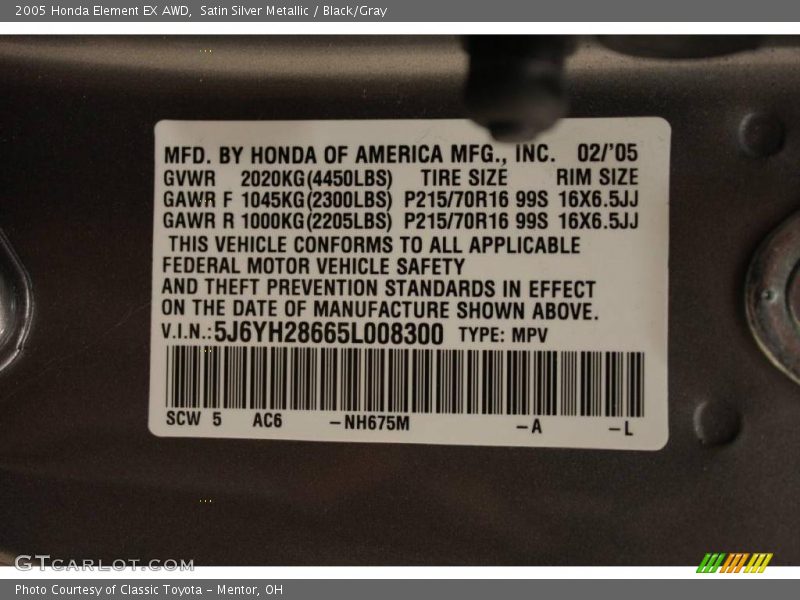 Satin Silver Metallic / Black/Gray 2005 Honda Element EX AWD