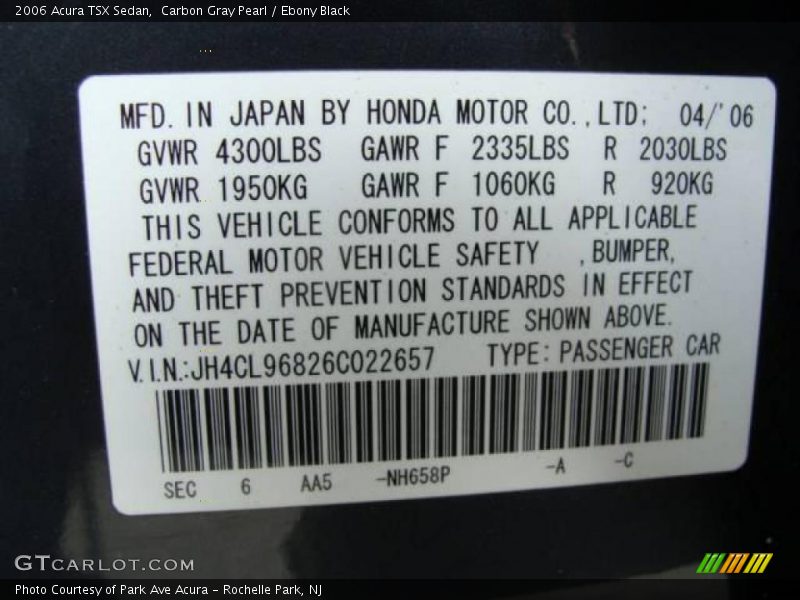 Carbon Gray Pearl / Ebony Black 2006 Acura TSX Sedan
