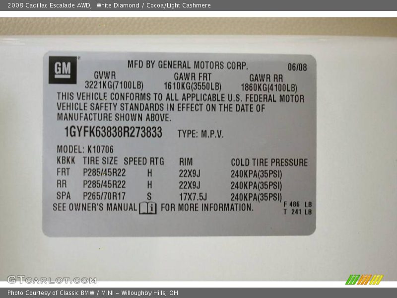 White Diamond / Cocoa/Light Cashmere 2008 Cadillac Escalade AWD