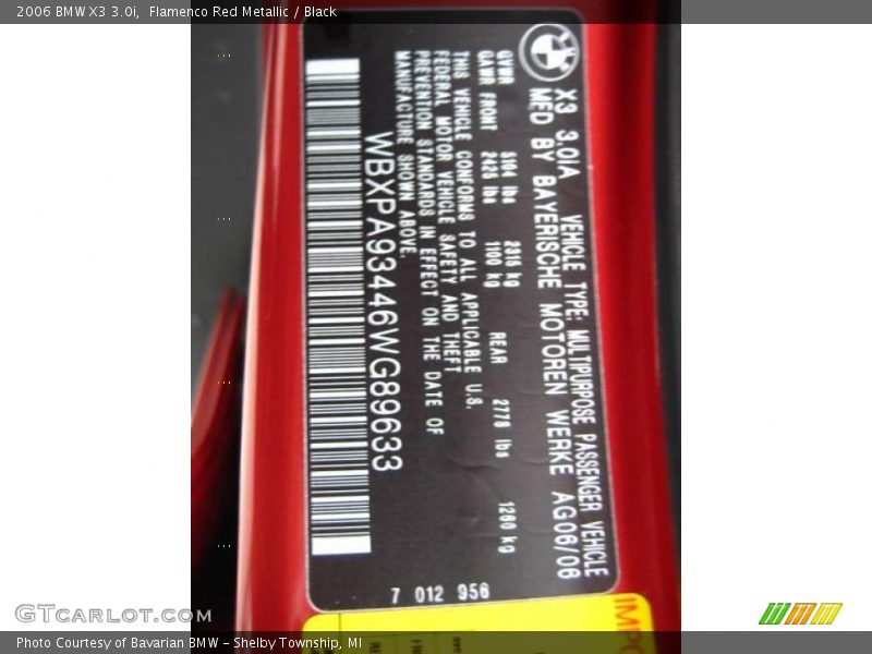Flamenco Red Metallic / Black 2006 BMW X3 3.0i