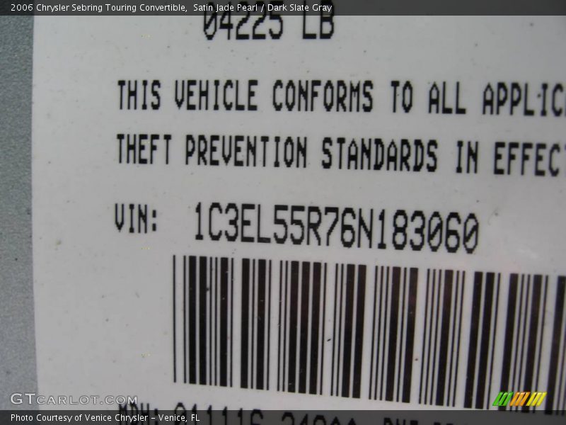 Satin Jade Pearl / Dark Slate Gray 2006 Chrysler Sebring Touring Convertible