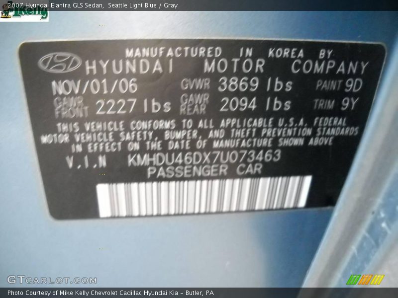 Seattle Light Blue / Gray 2007 Hyundai Elantra GLS Sedan