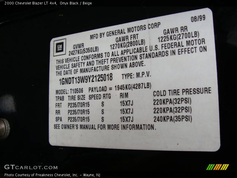 Onyx Black / Beige 2000 Chevrolet Blazer LT 4x4