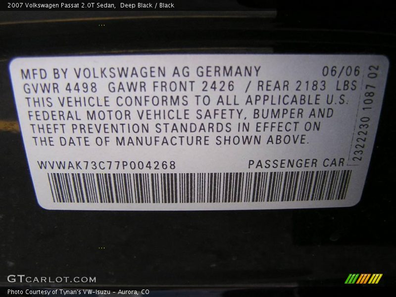 Deep Black / Black 2007 Volkswagen Passat 2.0T Sedan