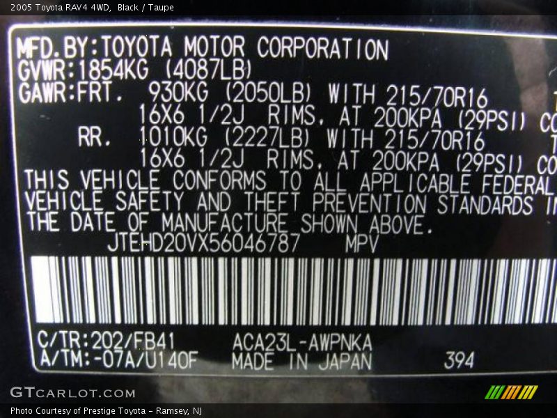 Black / Taupe 2005 Toyota RAV4 4WD