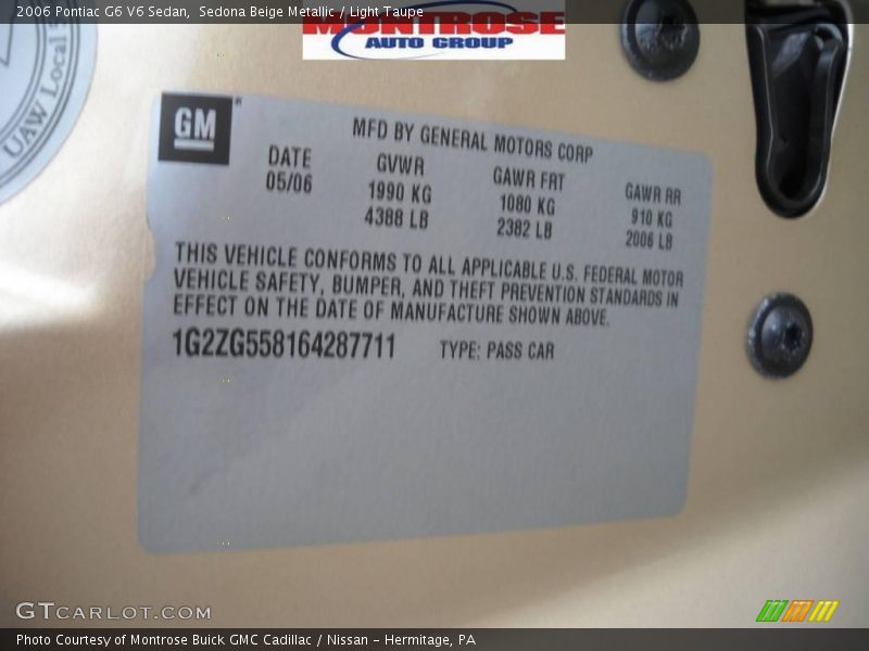 Sedona Beige Metallic / Light Taupe 2006 Pontiac G6 V6 Sedan