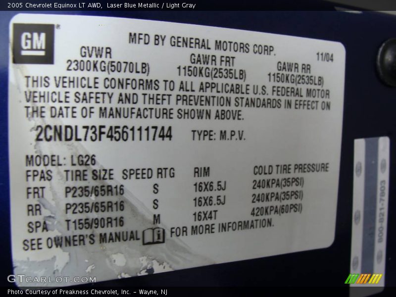 Laser Blue Metallic / Light Gray 2005 Chevrolet Equinox LT AWD