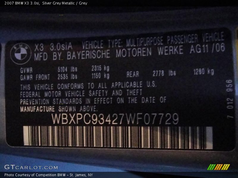 Silver Grey Metallic / Grey 2007 BMW X3 3.0si