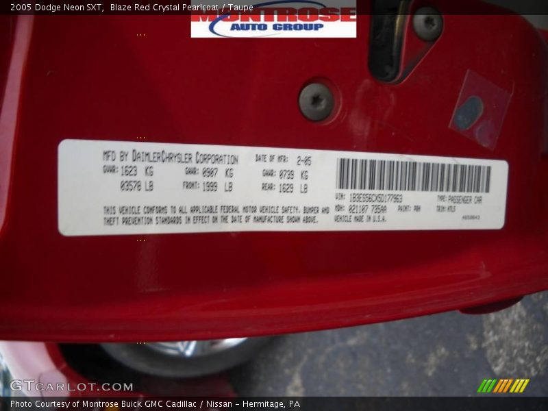 Blaze Red Crystal Pearlcoat / Taupe 2005 Dodge Neon SXT