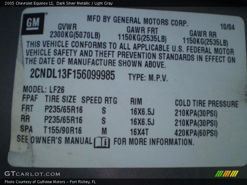 Dark Silver Metallic / Light Gray 2005 Chevrolet Equinox LS