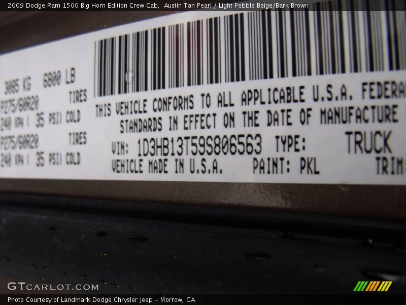 Austin Tan Pearl / Light Pebble Beige/Bark Brown 2009 Dodge Ram 1500 Big Horn Edition Crew Cab