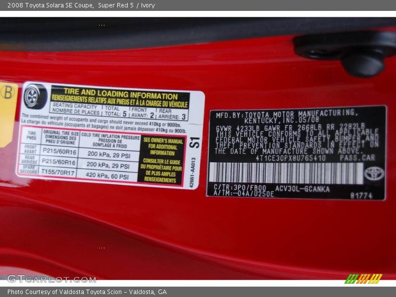 Super Red 5 / Ivory 2008 Toyota Solara SE Coupe