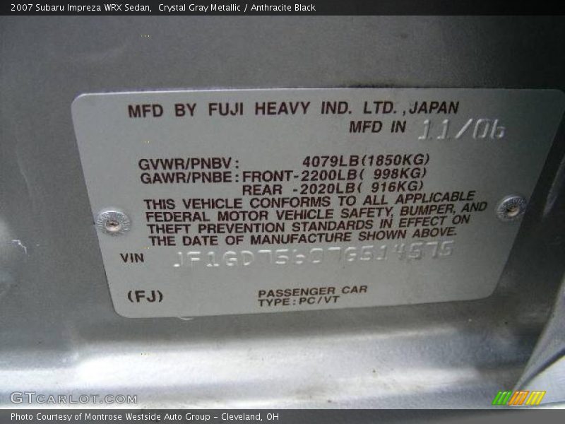 Crystal Gray Metallic / Anthracite Black 2007 Subaru Impreza WRX Sedan