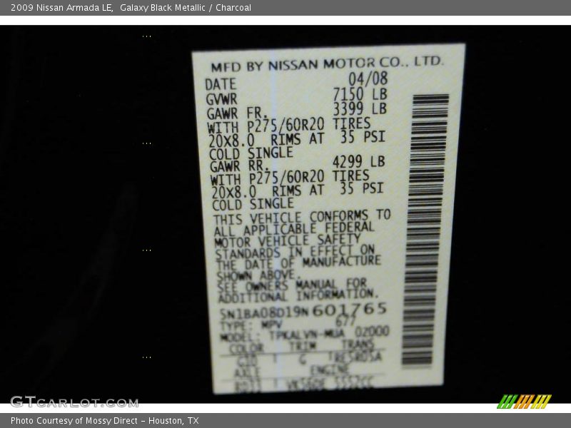 Galaxy Black Metallic / Charcoal 2009 Nissan Armada LE